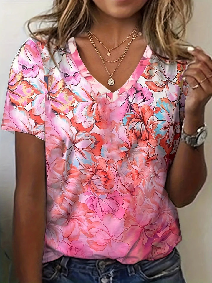 T-shirt Femme Fleuri Rose – Elenparis