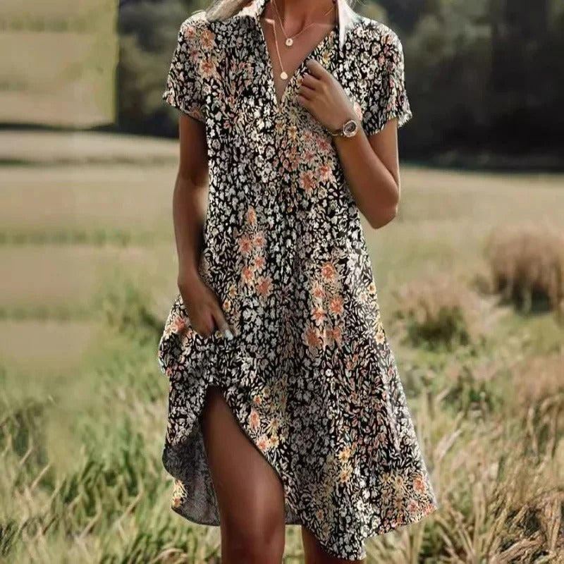 Robe Bohème Feuilles Vintage