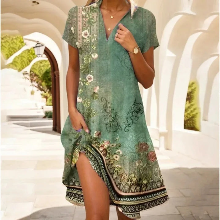 Robe Bohème Feuilles Vintage