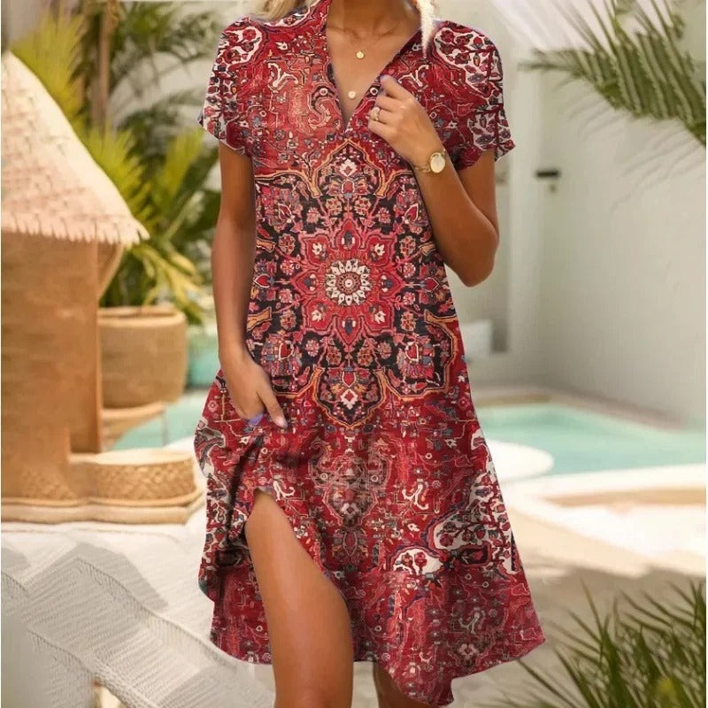 Robe Bohème Feuilles Vintage