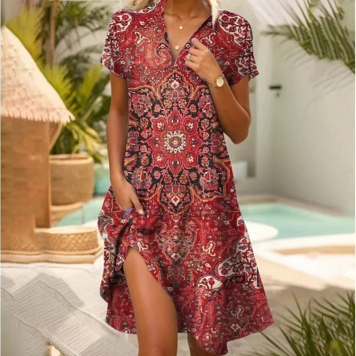 Robe Bohème Feuilles Vintage